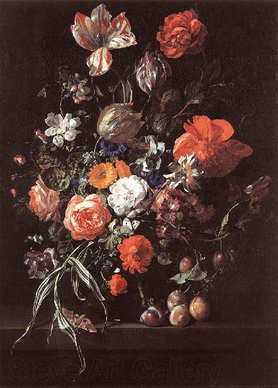 RUYSCH, Rachel Still-Life with Bouquet of Flowers and Plums af